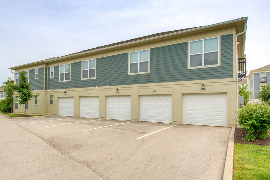 Attached garages at Highpointe Apartments.