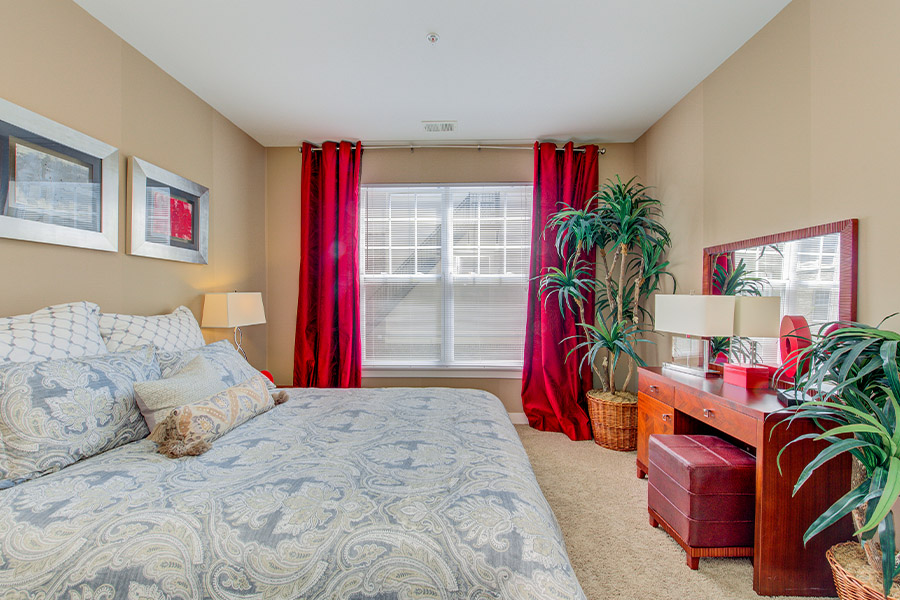 Inside of a fancy bedroom at the Waverly Apartments.